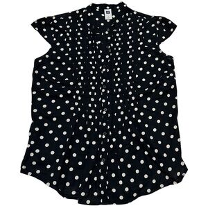 GAP Black and White Polka Dot Flutter Sleeve Blouse SZ M